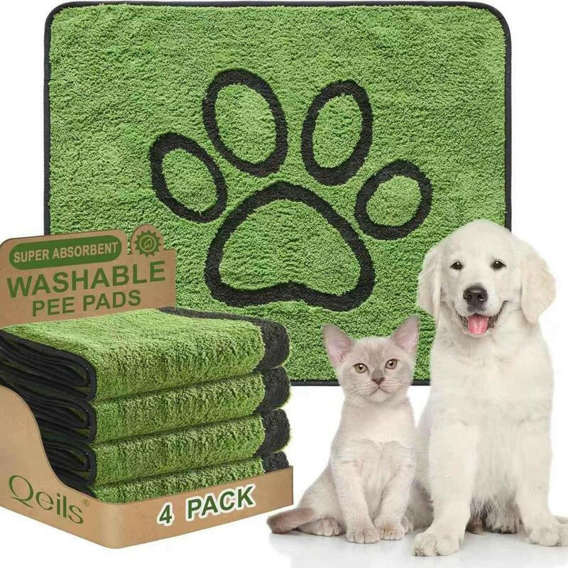 Qeils Super Absorbent Washable Pee Pads for Dogs 2 Pack Green Long Wool Mat Reusable Puppy Pads for Potty Training Outdoorfun Paws Unscented Eco-Friendly