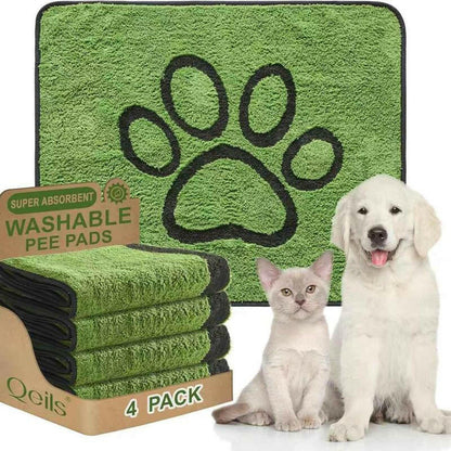 Qeils Super Absorbent Washable Pee Pads for Dogs 2 Pack Green Long Wool Mat Reusable Puppy Pads for Potty Training Outdoorfun Paws Unscented Eco-Friendly