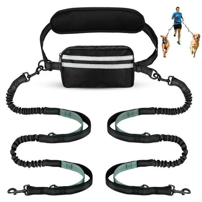 Hands Free Dog Leash with Pouch, 1Pc Retractable Bungee Dog Leash with Double Padded Handles, Dog Waist Leash for Dog Walking, Running Leash for Dogs