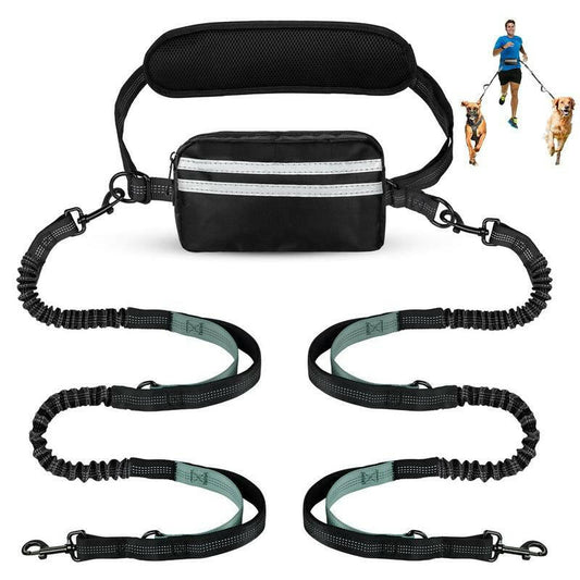 Hands Free Dog Leash with Pouch, 1Pc Retractable Bungee Dog Leash with Double Padded Handles, Dog Waist Leash for Dog Walking, Running Leash for Dogs