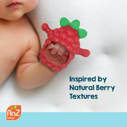 Razbaby Razberry Grip Silicone Teether Toy for 3M+ Babies & Infants - Drop Resistant, Non-Toxic, Multi-Textured Design for Front and Back Teeth