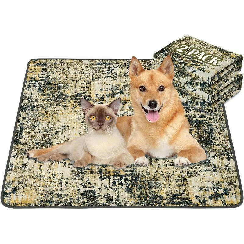 Qeils Super Absorbent Washable Pee Pads for Dogs 2 Pack Green Long Wool Mat Reusable Puppy Pads for Potty Training Outdoorfun Paws Unscented Eco-Friendly