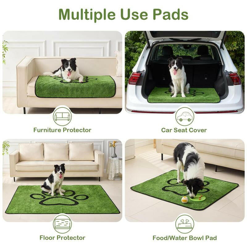 Qeils Super Absorbent Washable Pee Pads for Dogs 2 Pack Green Long Wool Mat Reusable Puppy Pads for Potty Training Outdoorfun Paws Unscented Eco-Friendly