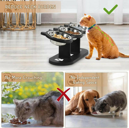 Raised Cat Food Bowls for Indoor Cats, Elevated Cat Bowls,Adjustable Heights Pet Bowl with Black Shelf,3 Stainless Steel Elevated Cat Bowls Stand with 15 ° Tilted,Cat Food and Water Bowl Setcat Food Bowl Slow Feeder Bowl