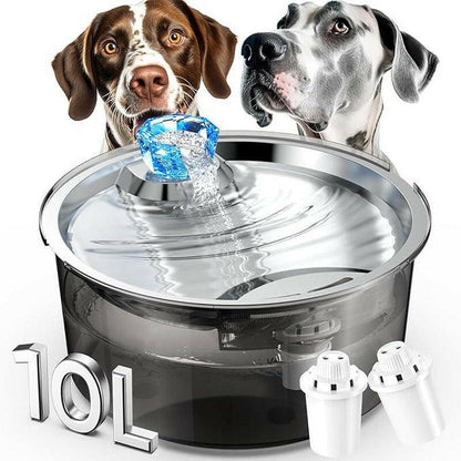 2.6 Gallon Dog Water Fountain, 10L Dog Clean Water Bowl Dispenser with Stainless Steel Filtered Drinking Water Fountain for Dogs & Cats & Multiple Pets