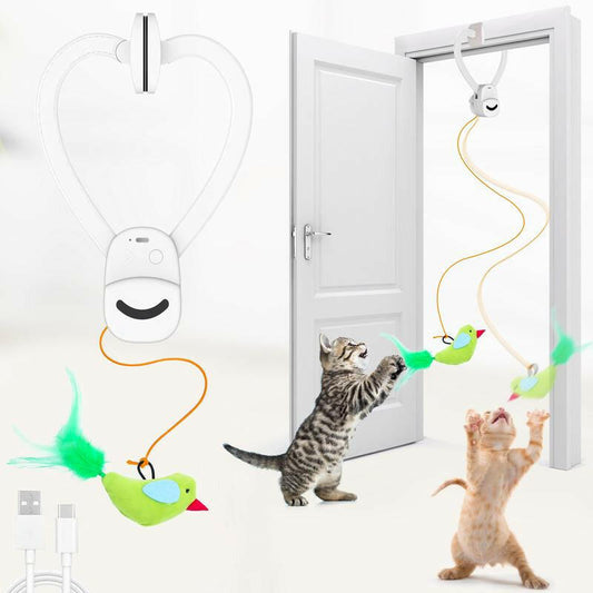 Interactive Cat Toys for Indoor Cats Automatic Electric Flying Bird Feather Wand Toy - Best Kitten & Adult Cat Enrichment Stimulation Toy Hanging Electric Kitty Toys for Bored Cats