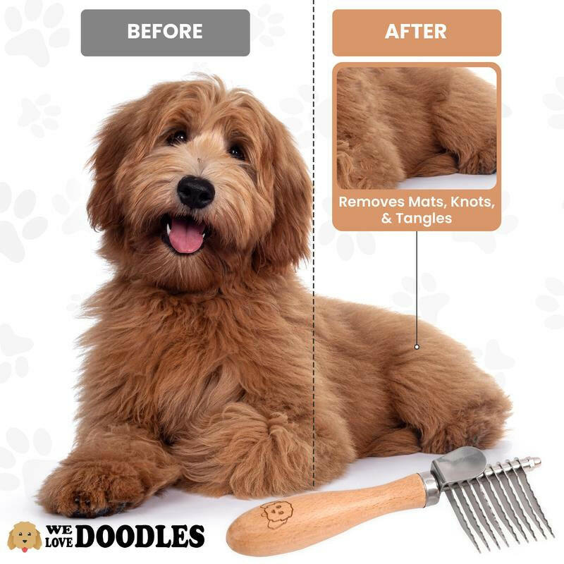 Dog Dematting Brush & Rake, Detangler Brush for Dogs, Comb Tool for Grooming, Best for Doodles, Poodles, Goldendoodles, Cats & Other Pets, Matted Fur Removal on Undercoat [We Love Doodles]