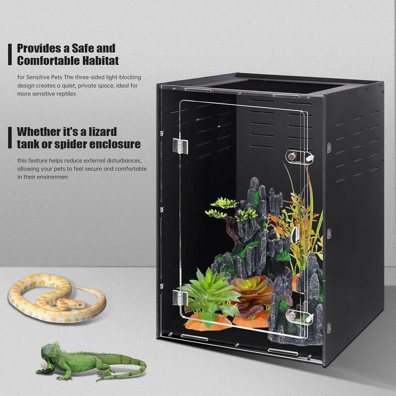 Reptile Tank Enclosure - 16"x16"x25" Crested Gecko Terrarium with Ventilation for Lizards, Snakes, and Chameleons
