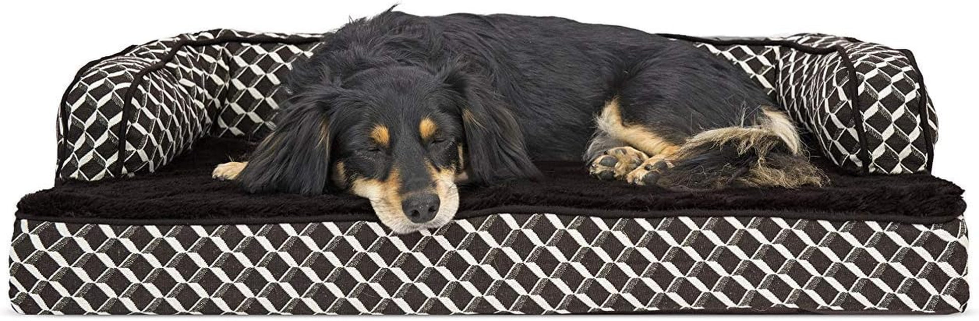 Orthopedic Dog Bed for Medium and Small Breeds with Removable Bolsters and Washable Cover, Supports Dogs up to 35 lbs - Plush and Woven Decorative Couch Sofa in Diamond Brown, Medium Size