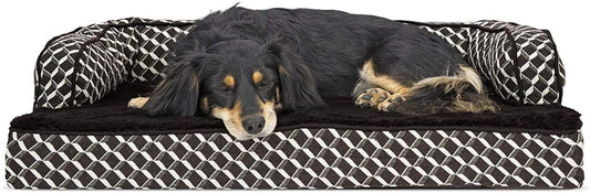Orthopedic Dog Bed for Medium and Small Breeds with Removable Bolsters and Washable Cover, Supports Dogs up to 35 lbs - Plush and Woven Decorative Couch Sofa in Diamond Brown, Medium Size