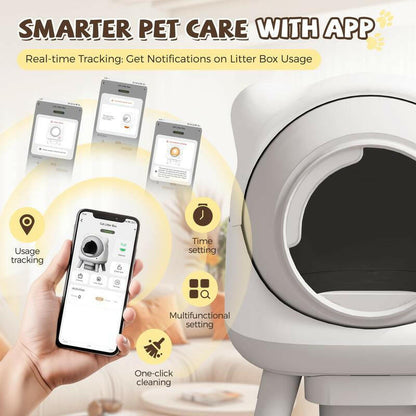 Warcat Self Cleaning Litter Box Large Capacity Automatic Litter Box with App Control, Odor Control, Auto Safety Sensors for Multiple Cats Low Noise Electric Litter Robot