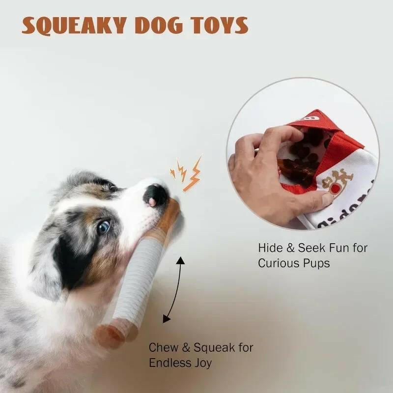 Fun Plush Interactive Cigarette Dog Toy - Chew-Friendly, Giggle Gift Box for Playful Dogs!