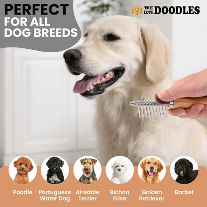 Dog Dematting Brush & Rake, Detangler Brush for Dogs, Comb Tool for Grooming, Best for Doodles, Poodles, Goldendoodles, Cats & Other Pets, Matted Fur Removal on Undercoat [We Love Doodles]