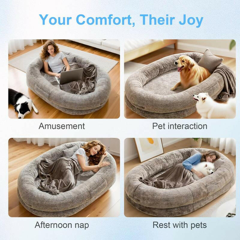 Extra Large Human Dog Bed for Adults & Pets – Cozy Faux Fur Lounger with Pillow & Blanket, Washable Orthopedic Sofa for Deep Sleep & Relaxation – Perfect Gift for Pet Lovers Tictok Shop Contemporary Easy Care Greensboro Furniture