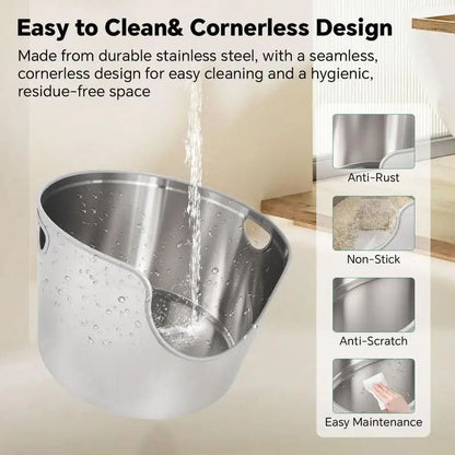 Aothey Stainless Steel Litter Box Metal with Integrated round for XL/XXL Big and Multi Cats, 12" High Wall High Side, Odor Control, Easy to Clean, Durable, Includes Stainless Steel Scoop Tray Enclosed Pet Supplies Free Litterbox