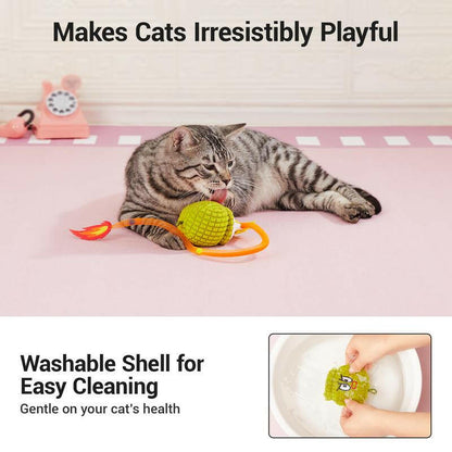 Potaroma Interactive Cat Toy with Motion Sensor, Chirping Sound – Funny Grenade Design with Mesh Tail, Rechargeable Smart Rolling Ball for Bored Indoor Kittens & Adult Cats 3 Inches