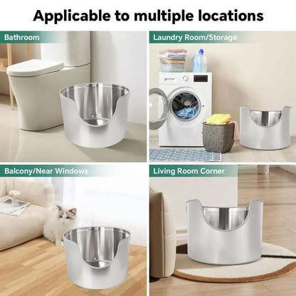 Aothey Stainless Steel Litter Box Metal with Integrated round for XL/XXL Big and Multi Cats, 12" High Wall High Side, Odor Control, Easy to Clean, Durable, Includes Stainless Steel Scoop Tray Enclosed Pet Supplies Free Litterbox