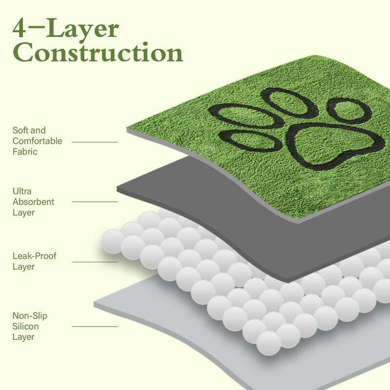 Qeils Super Absorbent Washable Pee Pads for Dogs 2 Pack Green Long Wool Mat Reusable Puppy Pads for Potty Training Outdoorfun Paws Unscented Eco-Friendly