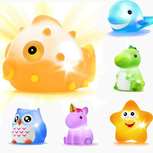 Bath Toys，Luminous Floating Rubber Animal Toy Set, Flashing Color Changing Lights in Water Bath Games Pool Party Water Toys