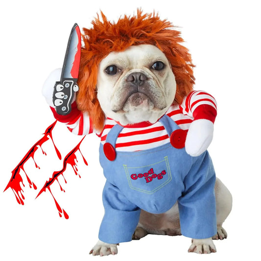 Pet Deadly Doll Dog Costume Funny Halloween Chucky Costumes Cute Dog Clothes Party Cosplay Costume for Small Medium Large Dogs Cats Puppy Holiday Dress Up Cool Dog Outfit Scary Spooky Kitty Apparel - Pets Best shop