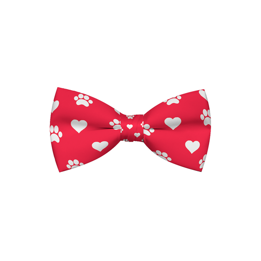 Valentines Day Paw Prints & Hearts Red Dog Bow Tie - Pets Best shop