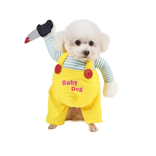 DELIFUR Dog Halloween Hilarious Costume - Pet Cosplay Party Clothes Soft Dog Knife Doll Costume Funny Comical Show Outfit for Small Medium Dog (Yellow Medium) - Pets Best shop