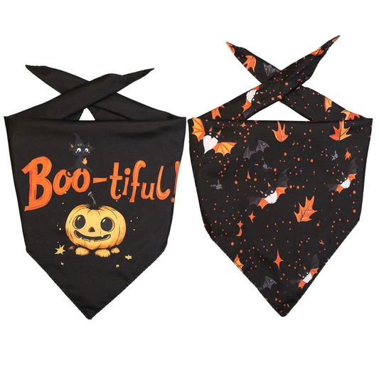 JouiiSiYa Halloween Dog Bandana Pumpkin and Bat Pet Triangle Scarf Adjustable Washable Pet Neckerchief Bibs Dog Halloween Costume Decoration Dual-layer Pet Bandanas for Halloween (2 Pack X-Large) - Pets Best shop