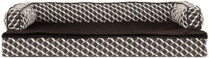 Orthopedic Dog Bed for Medium and Small Breeds with Removable Bolsters and Washable Cover, Supports Dogs up to 35 lbs - Plush and Woven Decorative Couch Sofa in Diamond Brown, Medium Size