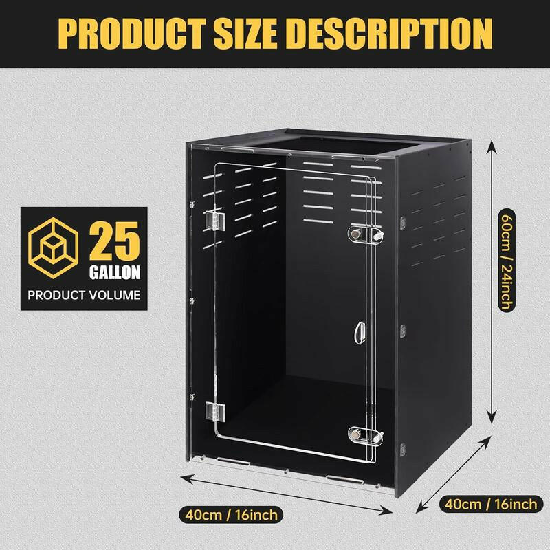 Reptile Tank Enclosure - 16"x16"x25" Crested Gecko Terrarium with Ventilation for Lizards, Snakes, and Chameleons