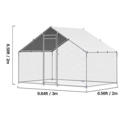 VEVOR Metal Chicken Coop, 9.8X6.5X6.5Ft Large Walk-In Chicken Runs with Cover, Spire Roof Hen House Enclosure with Security Lock, Outdoor Duck Rabbit Cage Poultry Pen for Backyard, Farm, Yard