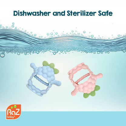 Razbaby Razberry Grip Silicone Teether Toy for 3M+ Babies & Infants - Drop Resistant, Non-Toxic, Multi-Textured Design for Front and Back Teeth