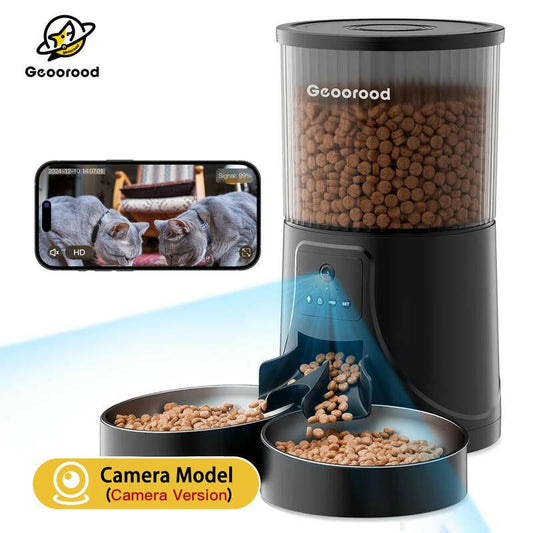 【Geoorood】Automatic Cat Feeder for 2 Cats with Camera | App-Controlled with Real-Time Video Chat | Dual Stainless Steel Bowls | 2.4Ghz Wifi Only | Ideal for Cats & Dogs | 1 Gallon / 135Oz / 4L Capacity!#2