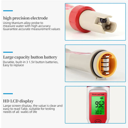 4 in 1 Digital PH EC Meter LCD Tester Pocket Hydroponics Aquarium Water Test Pen