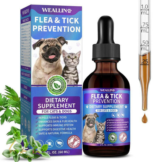 WEALLIN Flea & Tick Support Drops for Cats and Dogs – Natural Flea & Tick Support Drops with Multivitamins – Oral Supplement for Pets – Suitable for All Breeds and Ages-Bacon Flavor