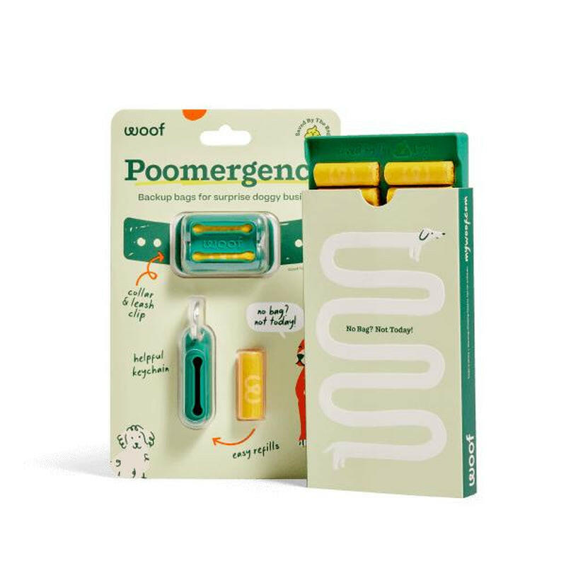 Poomergency Starter Pack - Dog Poop Bag Holder for Collars + 23 Emergency Refills - Never Bagless!