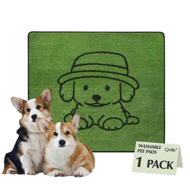 Qeils Super Absorbent Washable Pee Pads for Dogs 2 Pack Green Long Wool Mat Reusable Puppy Pads for Potty Training Outdoorfun Paws Unscented Eco-Friendly
