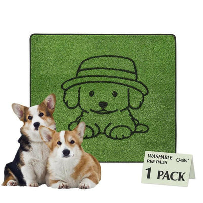 Qeils Super Absorbent Washable Pee Pads for Dogs 2 Pack Green Long Wool Mat Reusable Puppy Pads for Potty Training Outdoorfun Paws Unscented Eco-Friendly