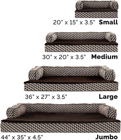 Orthopedic Dog Bed for Medium and Small Breeds with Removable Bolsters and Washable Cover, Supports Dogs up to 35 lbs - Plush and Woven Decorative Couch Sofa in Diamond Brown, Medium Size