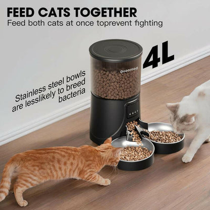 【Geoorood】Automatic Cat Feeder for 2 Cats with Camera | App-Controlled with Real-Time Video Chat | Dual Stainless Steel Bowls | 2.4Ghz Wifi Only | Ideal for Cats & Dogs | 1 Gallon / 135Oz / 4L Capacity!#2