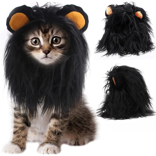 Cat Dog Halloween Costumes Black Lion Mane Wig Realistic & Funny Dog Costume Cute Pet Hat for Small Dogs Cats Puppy Kitten Cosplay Party Fancy Lion Hair Outfit Christmas Apparel (Black Small) - Pets Best shop