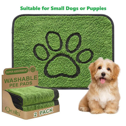 Qeils Super Absorbent Washable Pee Pads for Dogs 2 Pack Green Long Wool Mat Reusable Puppy Pads for Potty Training Outdoorfun Paws Unscented Eco-Friendly