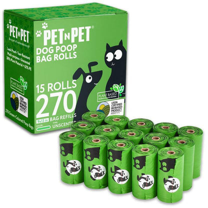 PET N PET Dog Poop Bag USDA Certified 41% Biobased Poop Bags 270&1080 Counts 60 Rolls 9X13 Inches Dog Poop Bag