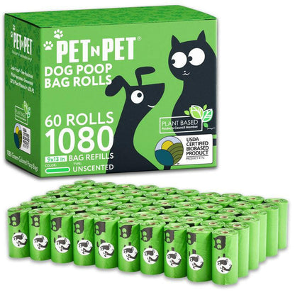 PET N PET Dog Poop Bag USDA Certified 41% Biobased Poop Bags 270&1080 Counts 60 Rolls 9X13 Inches Dog Poop Bag