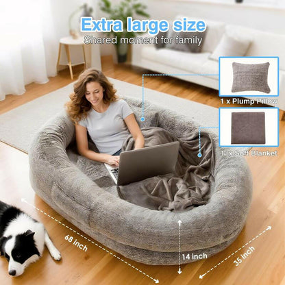 Extra Large Human Dog Bed for Adults & Pets – Cozy Faux Fur Lounger with Pillow & Blanket, Washable Orthopedic Sofa for Deep Sleep & Relaxation – Perfect Gift for Pet Lovers Tictok Shop Contemporary Easy Care Greensboro Furniture