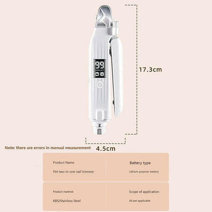 Nail Trimmer,Pet Nail Trimmer,Portable 2 in 1 Dog Cat Electric Nail Clipper with Light,Electric Pets Claw Trimmer,Nail Trimmer with Nail File.