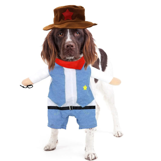 DELIFUR Dog Cowboy Costume with Hat - Dog Funny Costume Halloween Cosplay Funny Costume for Small Medium Dogs Pet Special Events Photo Props Accessories (Cowboy Medium) - Pets Best shop
