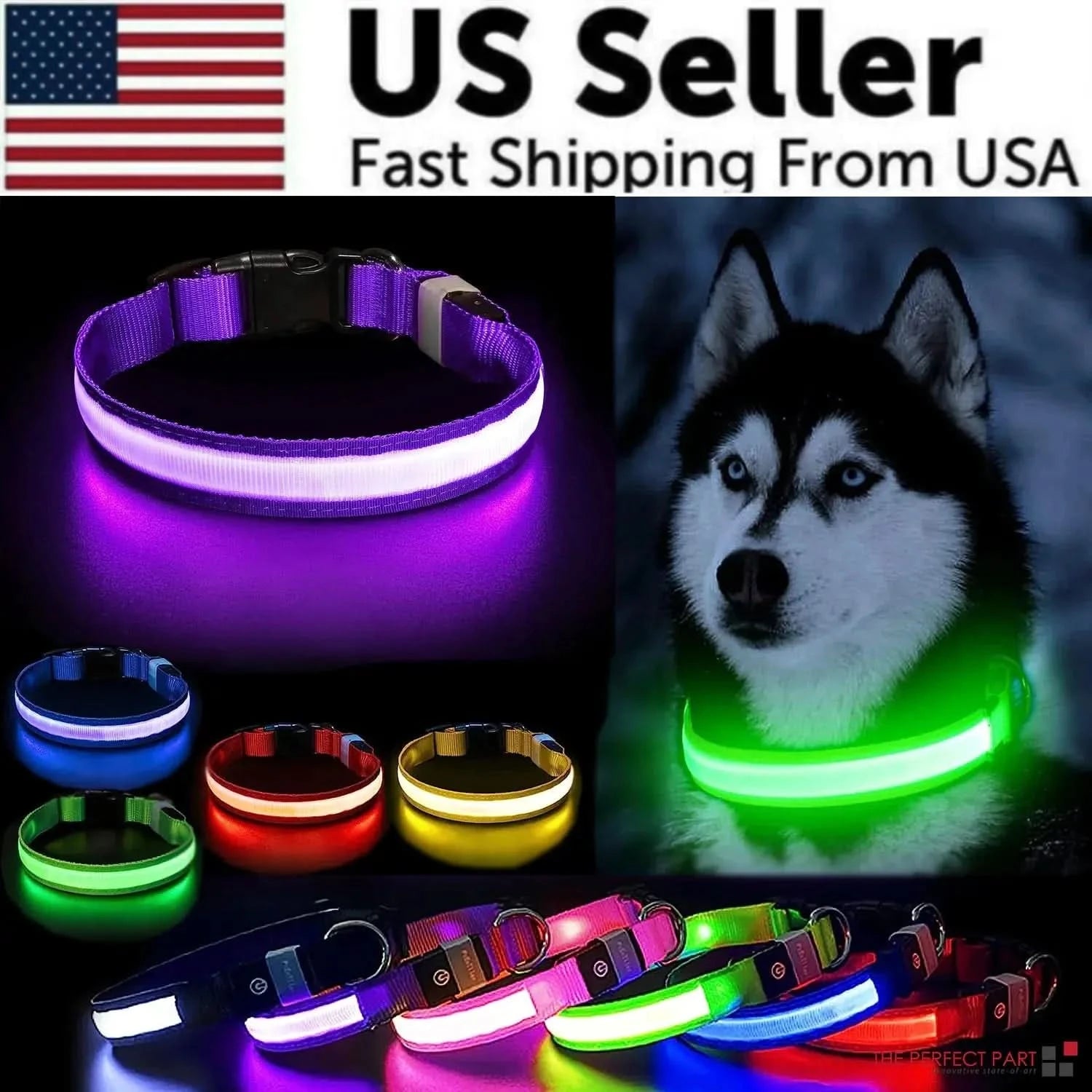 LED Adjustable Dog Collar Blinking Flashing Light Up Glow Pets Safety Waterproof - Pets Best shop