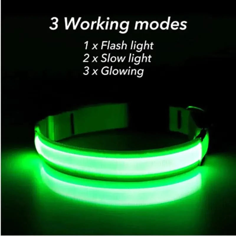 LED Adjustable Dog Collar Blinking Flashing Light Up Glow Pets Safety Waterproof - Pets Best shop