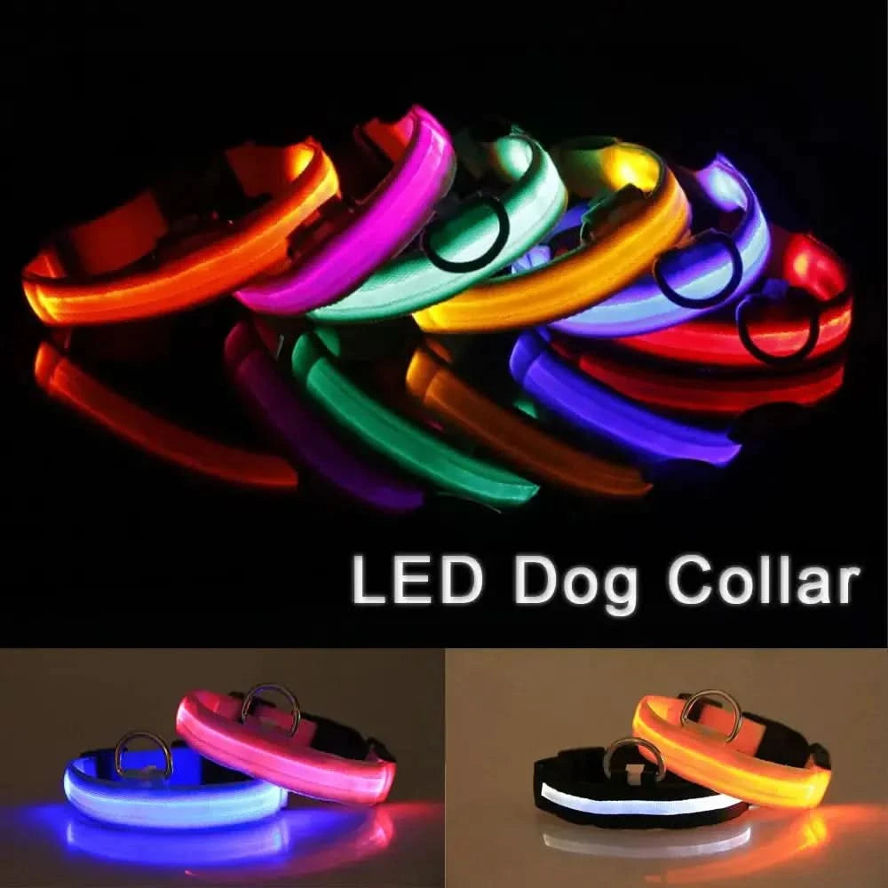LED Adjustable Dog Collar Blinking Flashing Light Up Glow Pets Safety Waterproof - Pets Best shop
