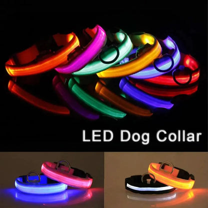 LED Adjustable Dog Collar Blinking Flashing Light Up Glow Pets Safety Waterproof - Pets Best shop